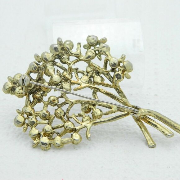 Vintage Gold Tone Clear Rhinestone Large Flower - Picture 4 of 4